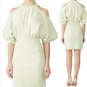 GENNY Women's Mint Sherbert Color Cold Shoulder Puff Sleeve Midi Dress Size 14